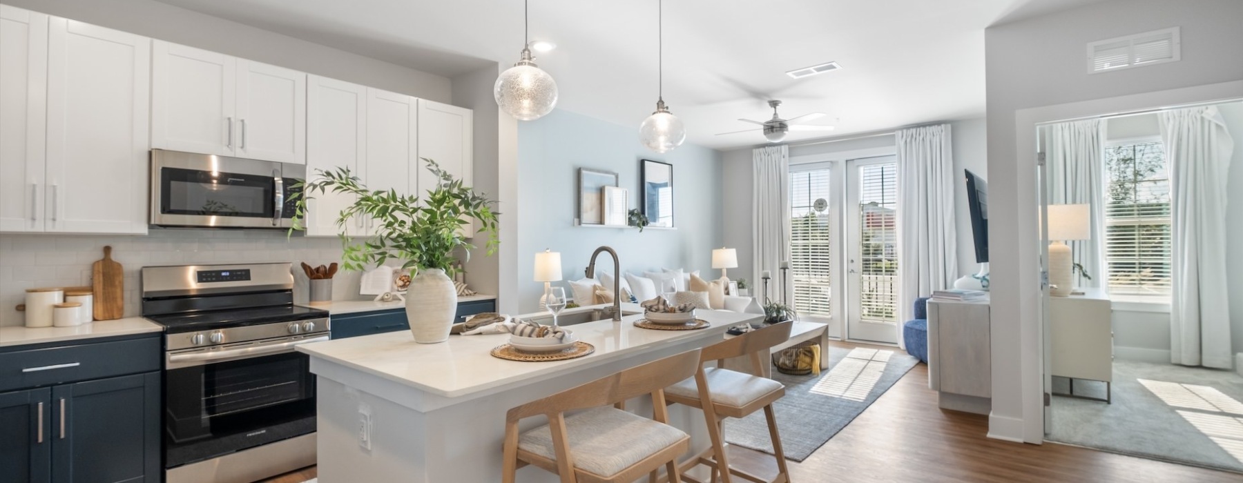 kitchen and living room area