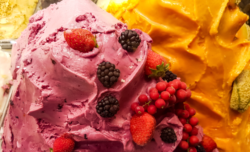 ice cream sorbet with fruits