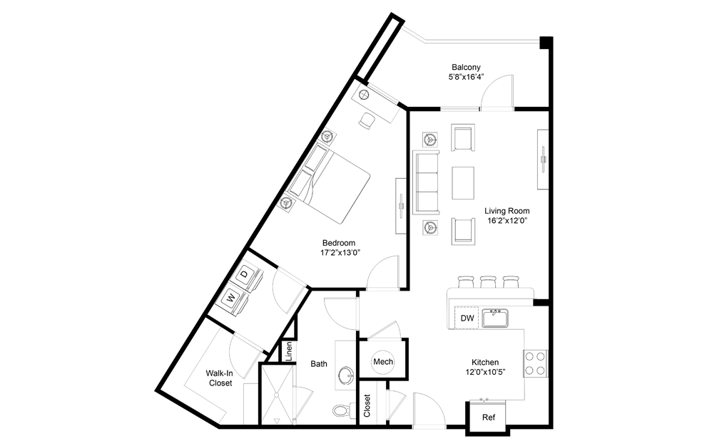 Mavericks - 1 bedroom floorplan layout with 1 bath and 766 square feet.