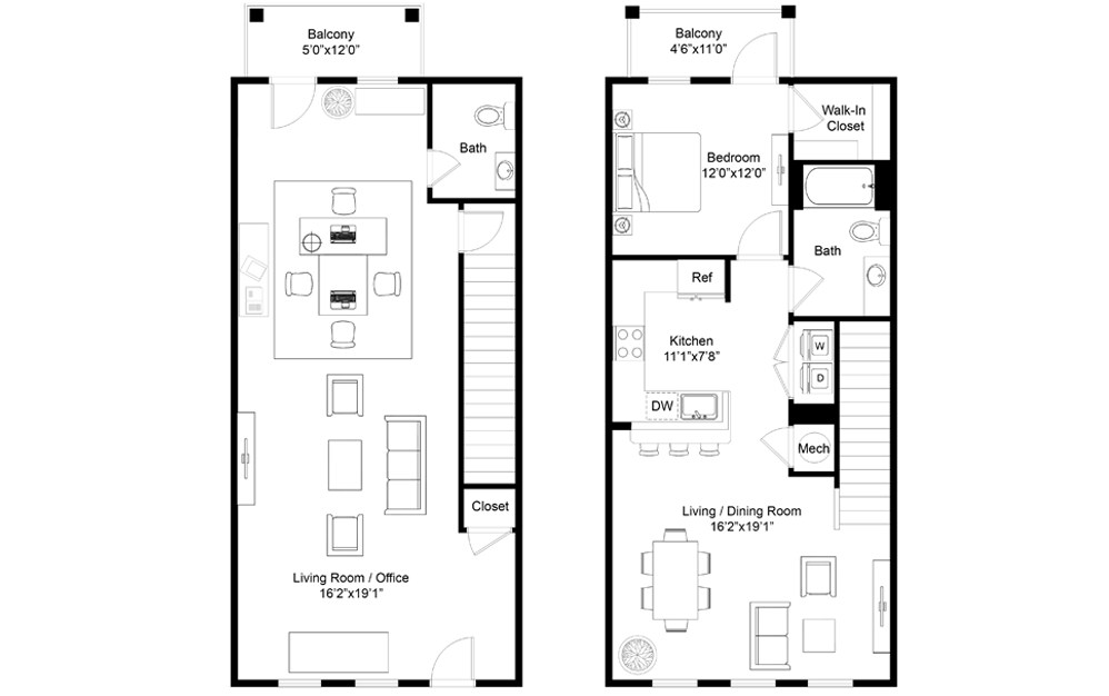 1 bedroom townhome floorplan